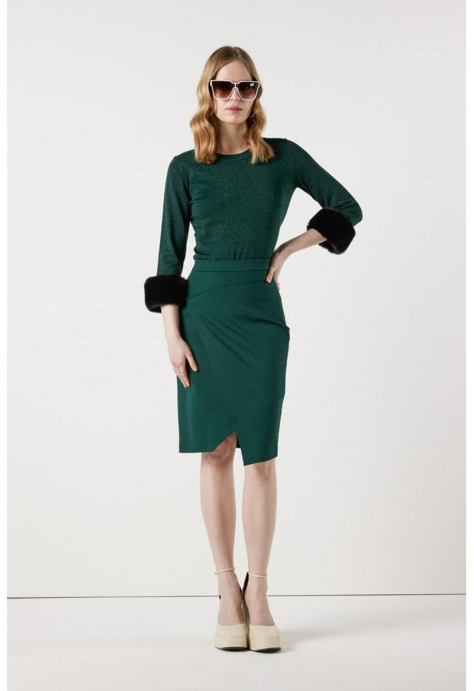 Fly Girl italia forest green sweater with fur cuffs