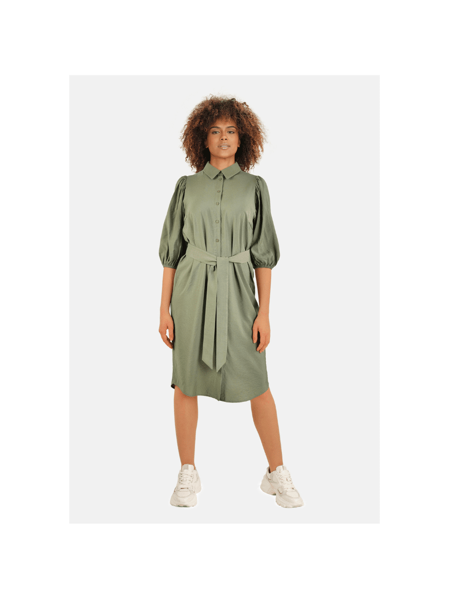 KHAKI GREEN BELTED DRESS