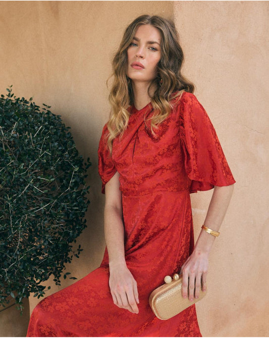 Maeve cross over burnt orange/red dress