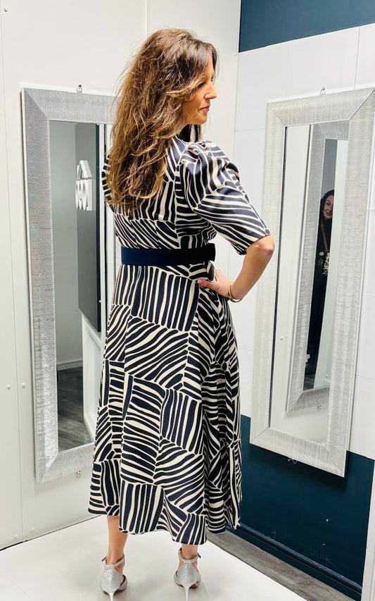 Navy stripe dress with belt