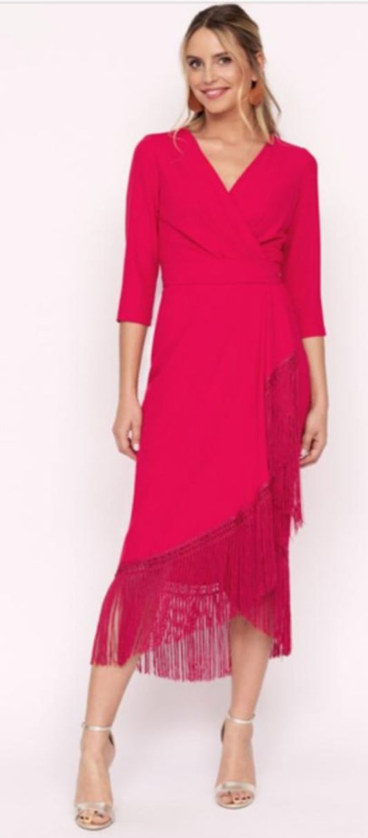 Role Mode Wrap Fringe Hem Dress