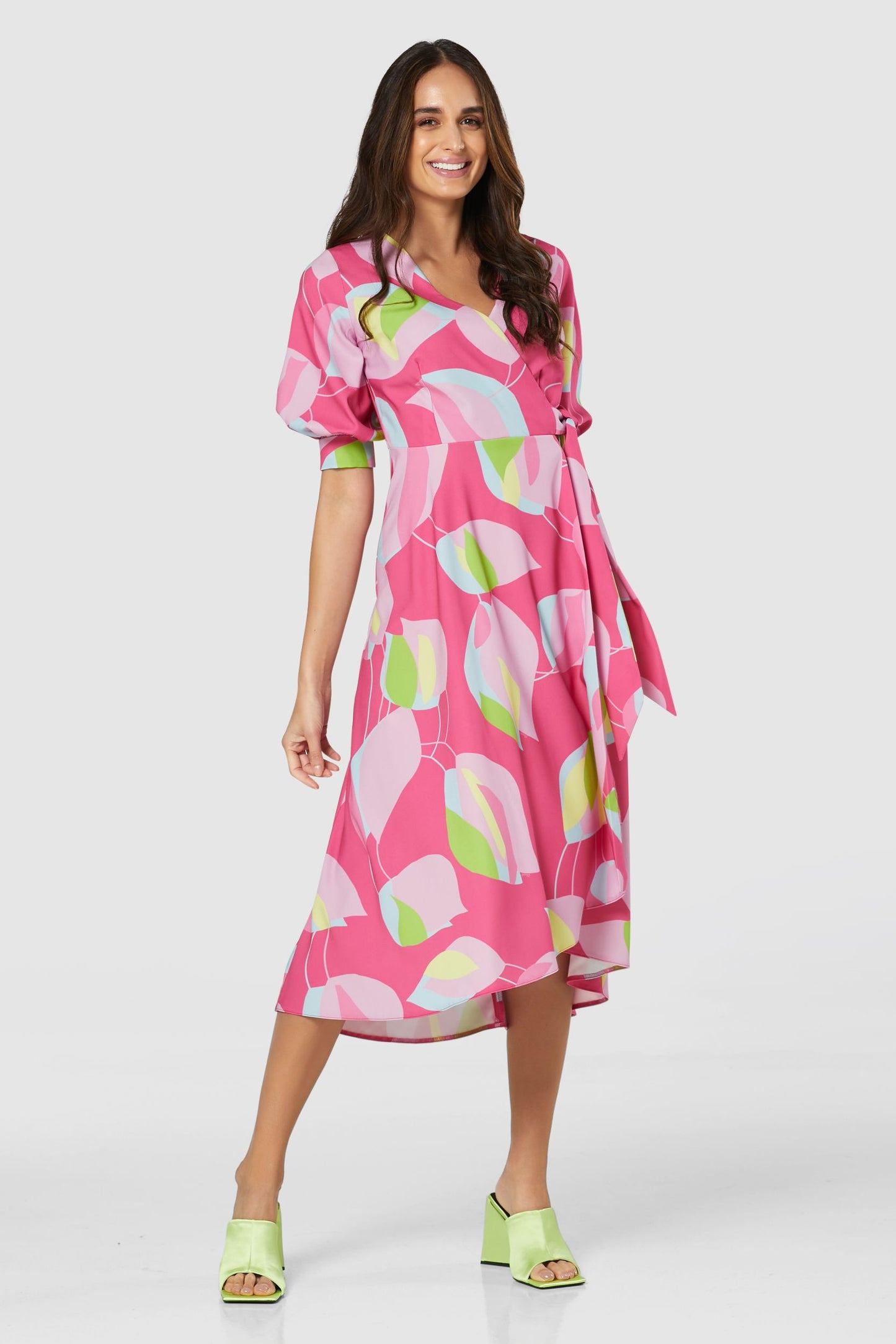 Closet London Printed Tie A-Line Wrap Midi Dress