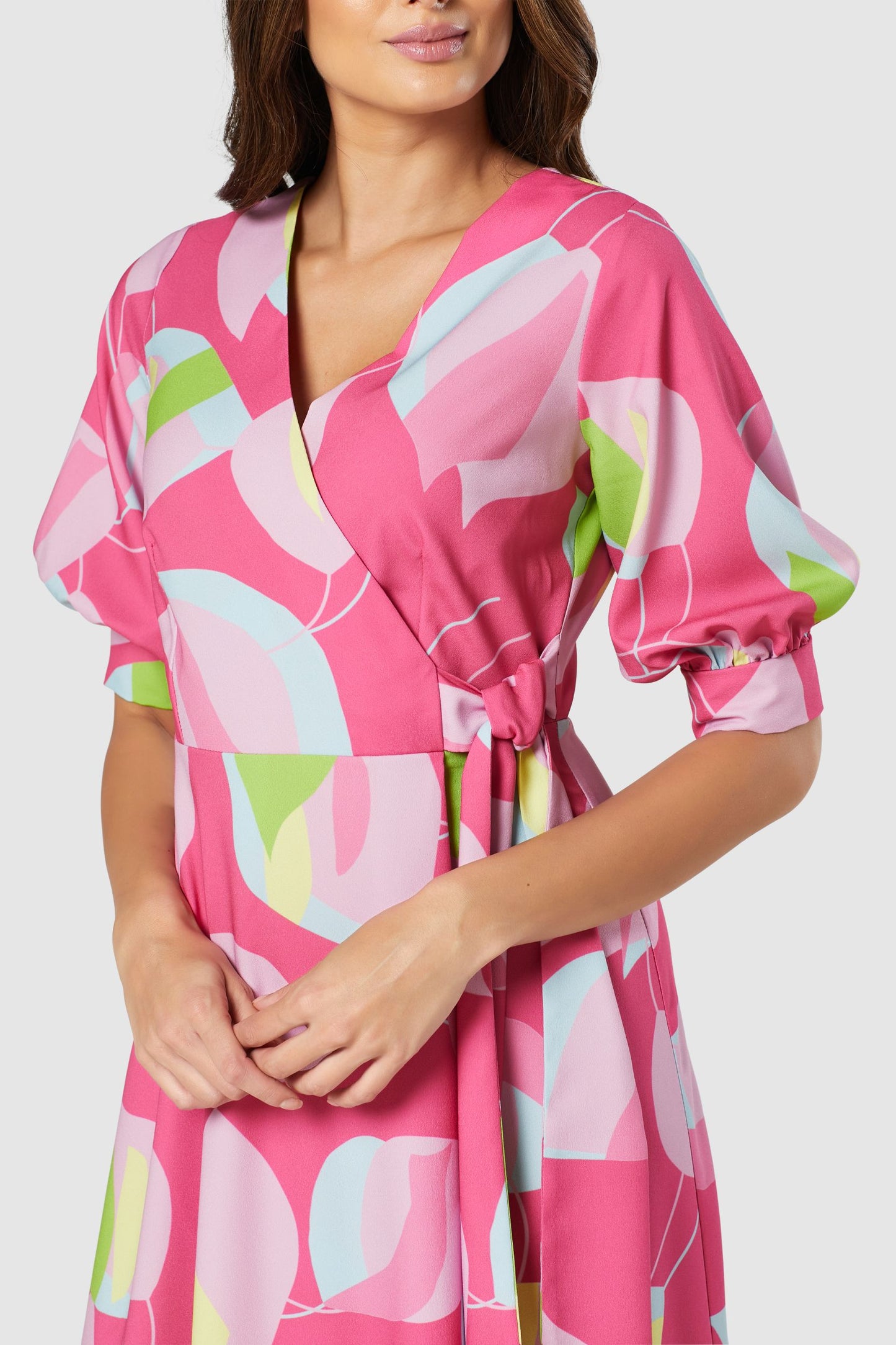 Closet London Printed Tie A-Line Wrap Midi Dress