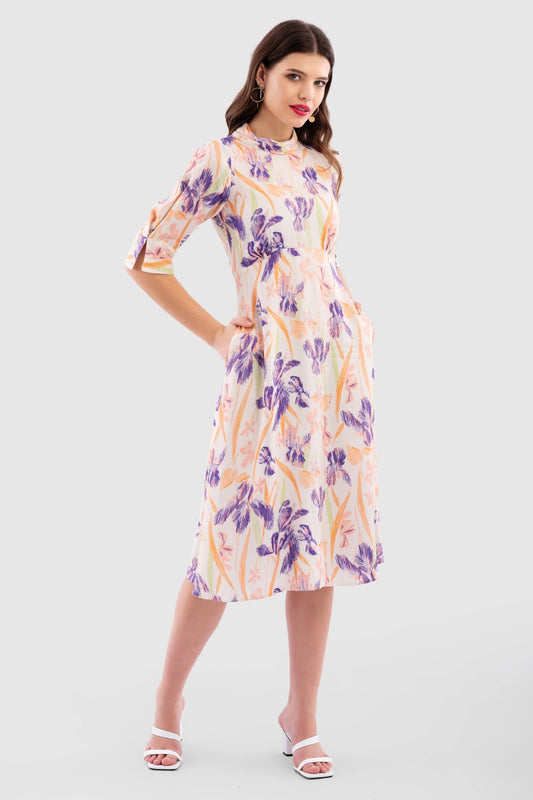Closet London Beige Floral A-Line Wrap Midi Dress