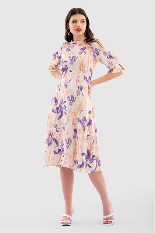 Closet London Beige Floral A-Line Wrap Midi Dress