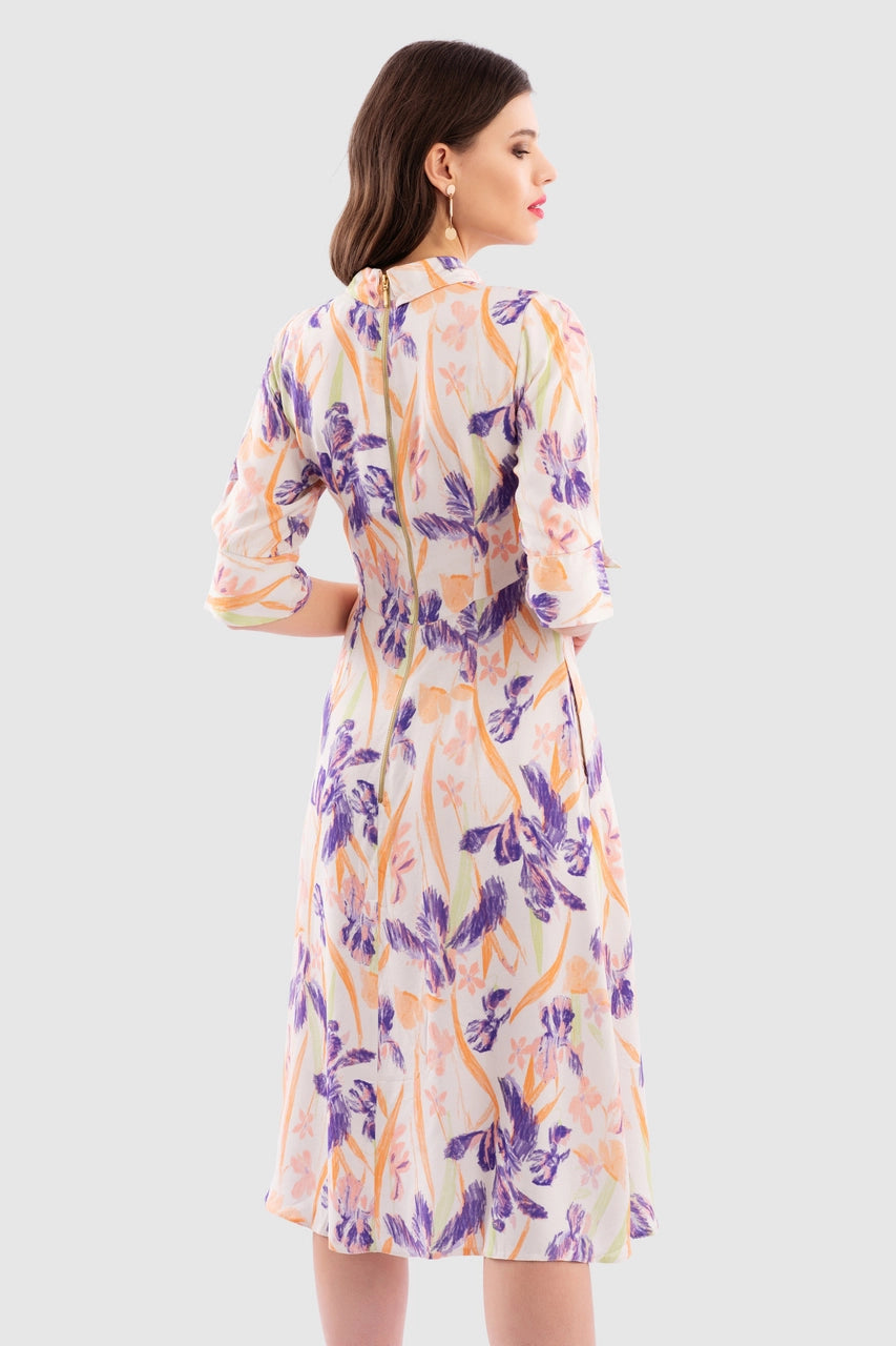 Closet London Beige Floral A-Line Wrap Midi Dress