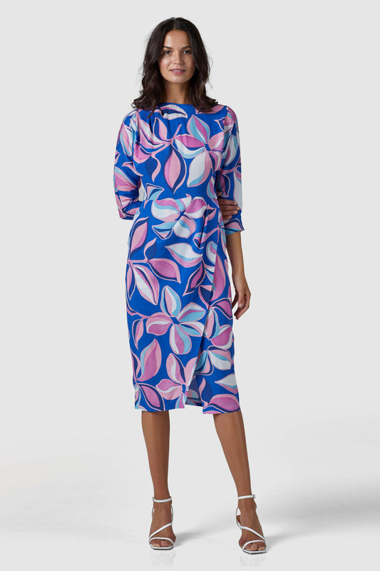 Closet London Blue Floral Print Pencil Dress