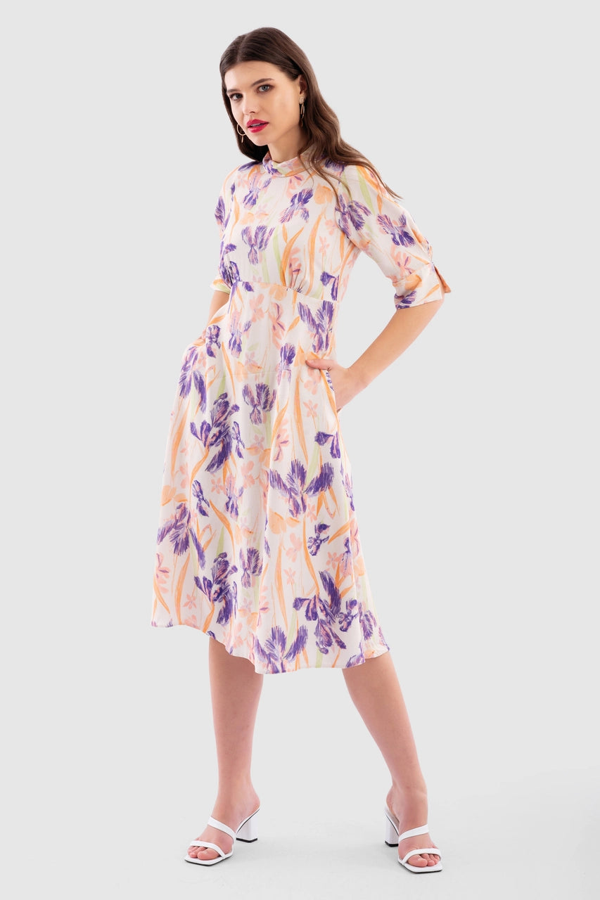 Closet London Beige Floral A-Line Wrap Midi Dress