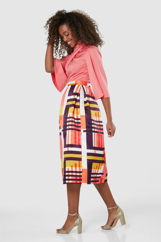 CLOSET LONDON CORAL PEACH & PINK 2-IN-1 TWIST NECK MIDI DRESS