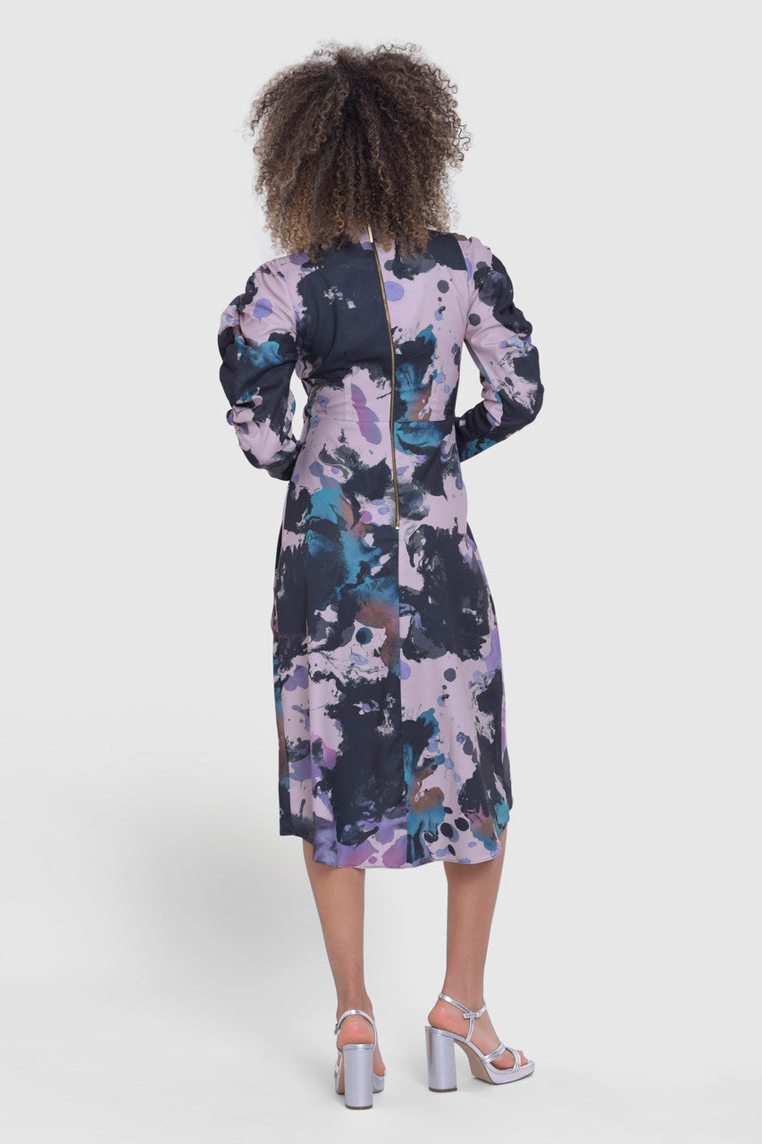 CLOSET LONDON MULTI PRINT PUFF SLEEVE WRAP MIDI DRESS