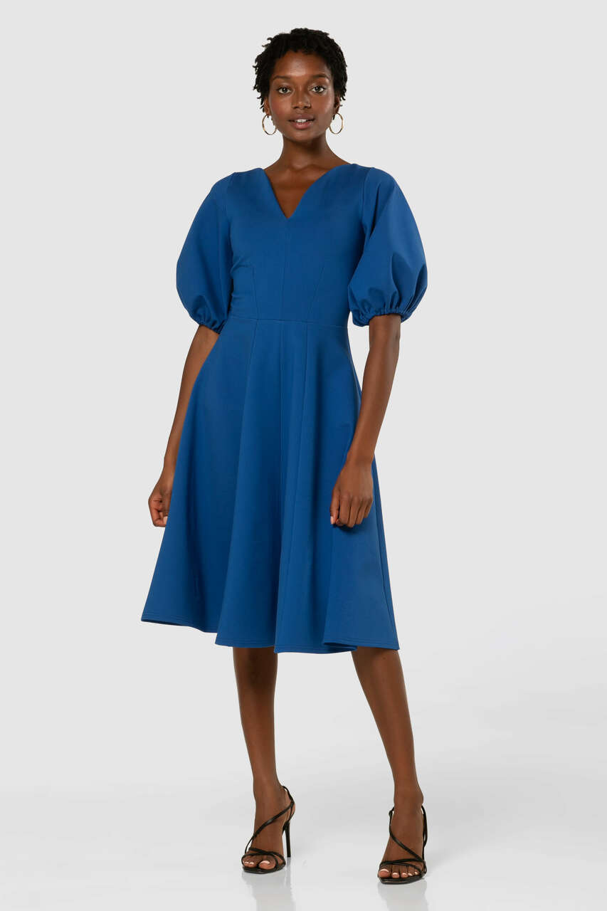 Royal blue midi dress with sales sleeves