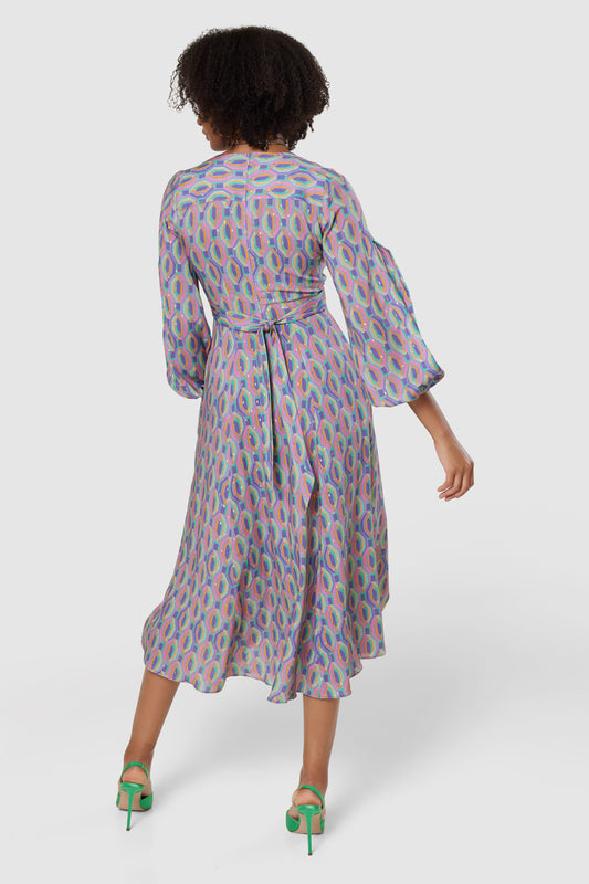 CLOSET LONDON PURPLE MULTI FULL SKIRT WRAP MIDI DRESS