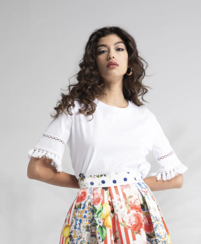Le Sarte Del Sole Fringe Embroidered Sleeve Top