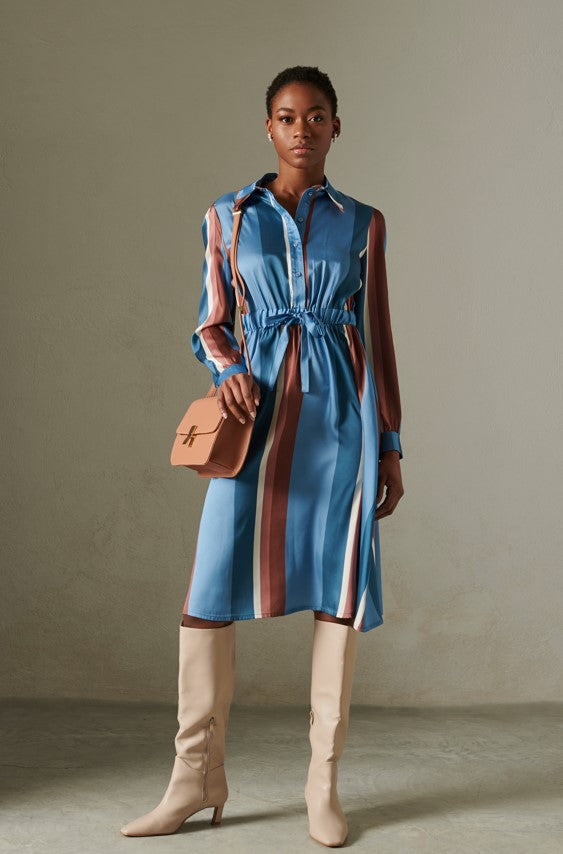 PIA B Full Length Stripe Shirt Dress