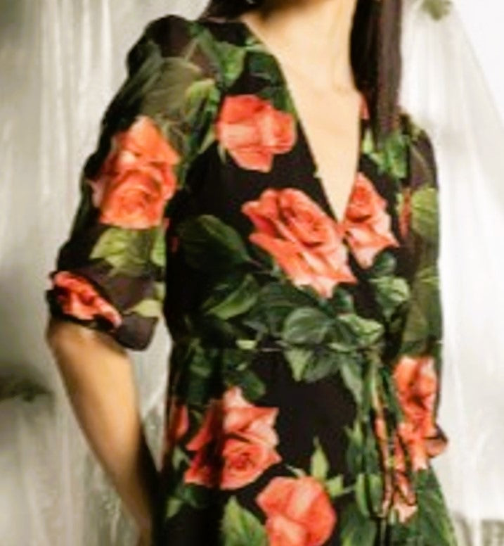 Le Sarte Del Sole Rose Print Wrap Dress