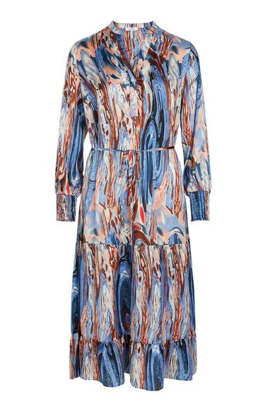 Love & Divine Belted Wave Print Sleeve Dress