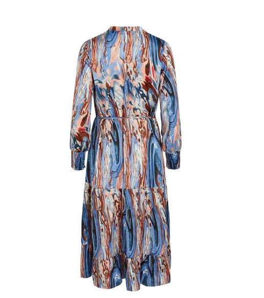 Love & Divine Belted Wave Print Sleeve Dress