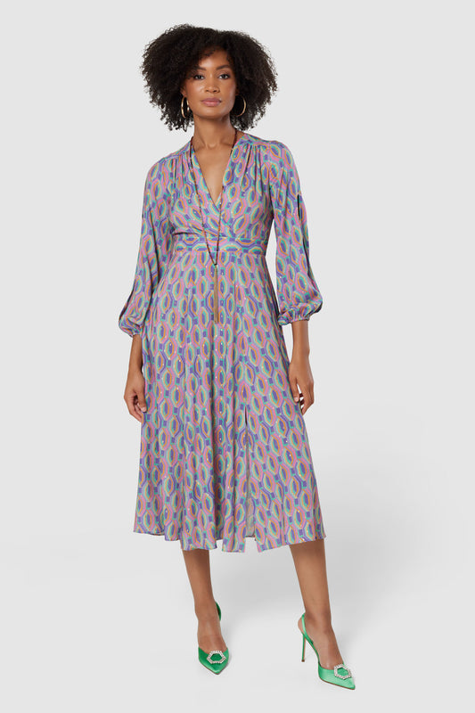 CLOSET LONDON PURPLE MULTI FULL SKIRT WRAP MIDI DRESS