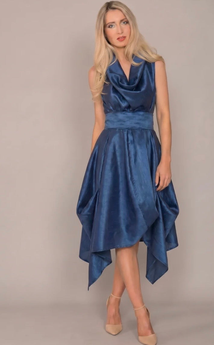 Jolaby wrap ruched dress in Navy