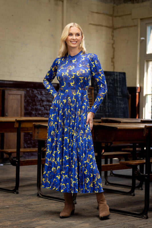 CLOSET LONDON ROYAL BLUE PRINTED PLEATED DRESS