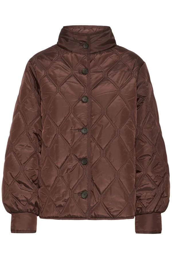 High neck padded jacket rum raisin