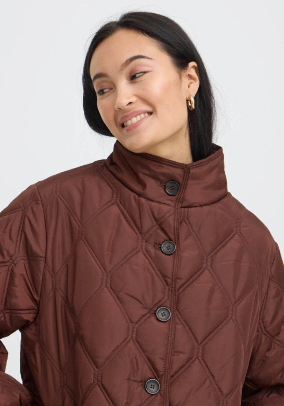 High neck padded jacket rum raisin