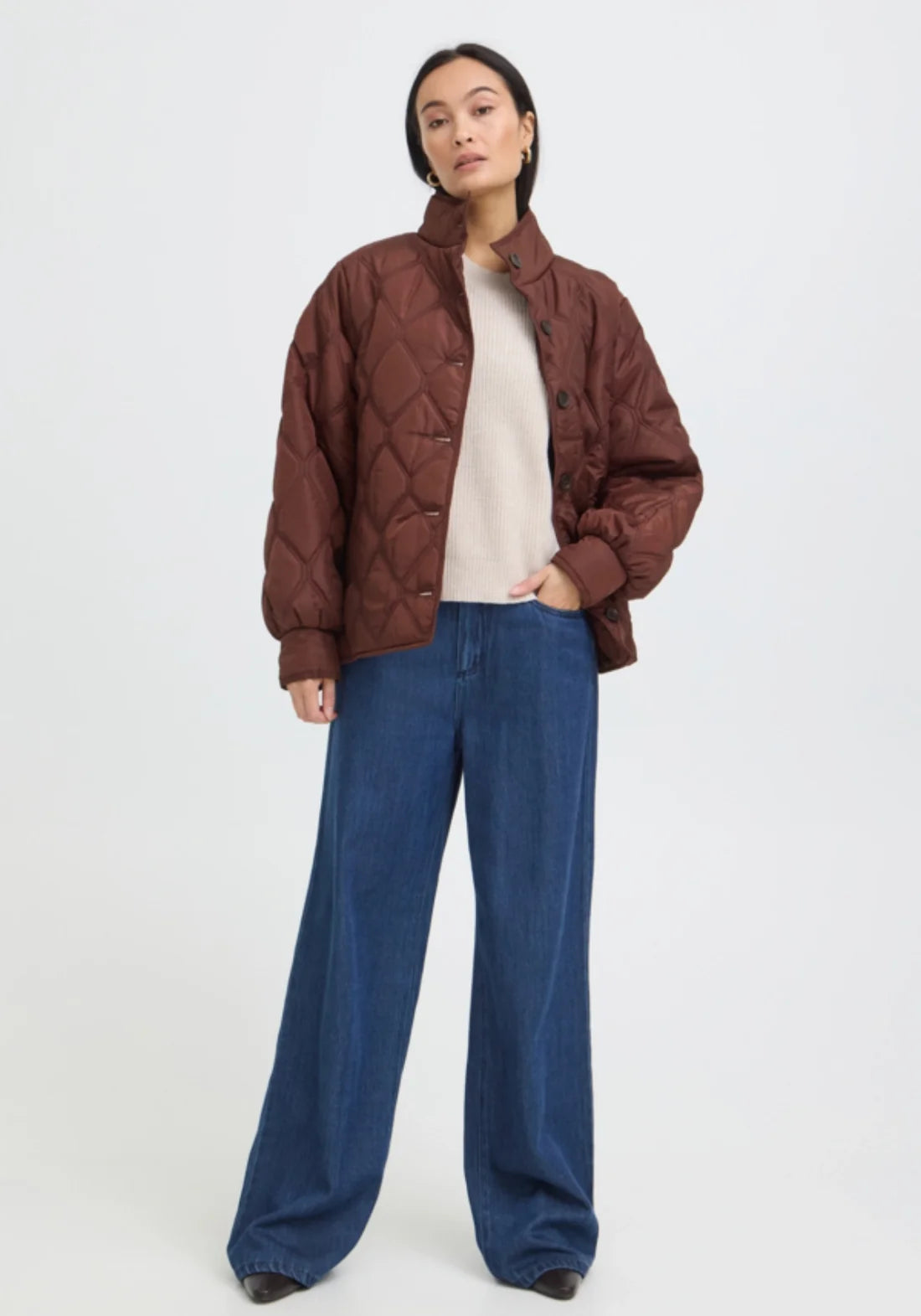 High neck padded jacket rum raisin