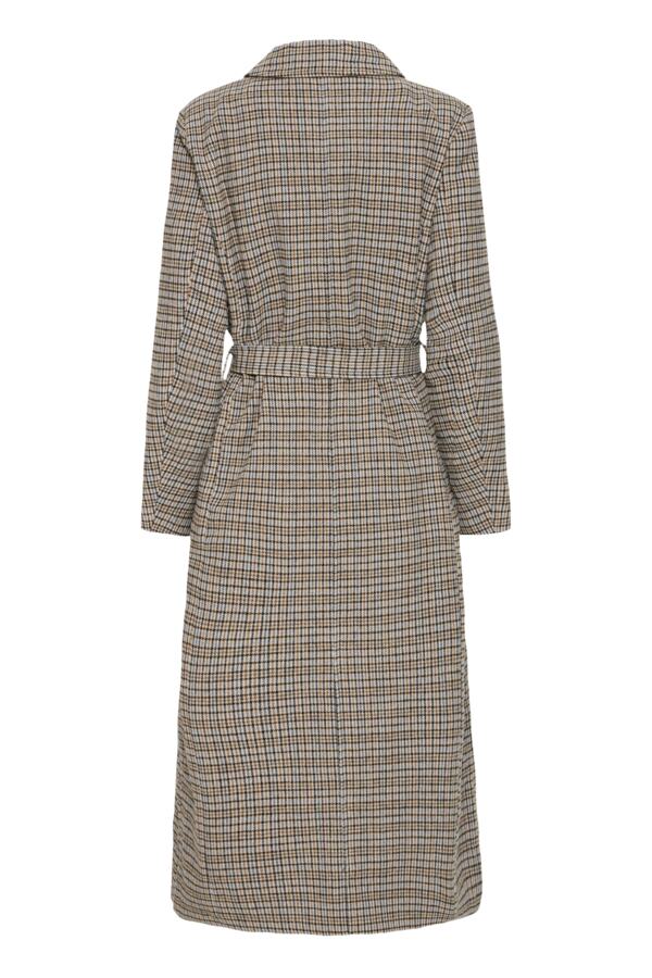 Fransa Check brown tobacco belted coat