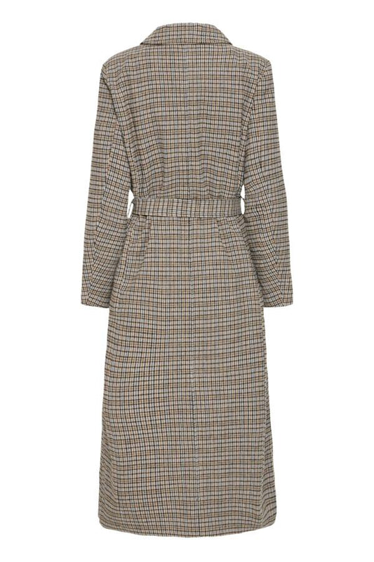 Fransa Check brown tobacco belted coat