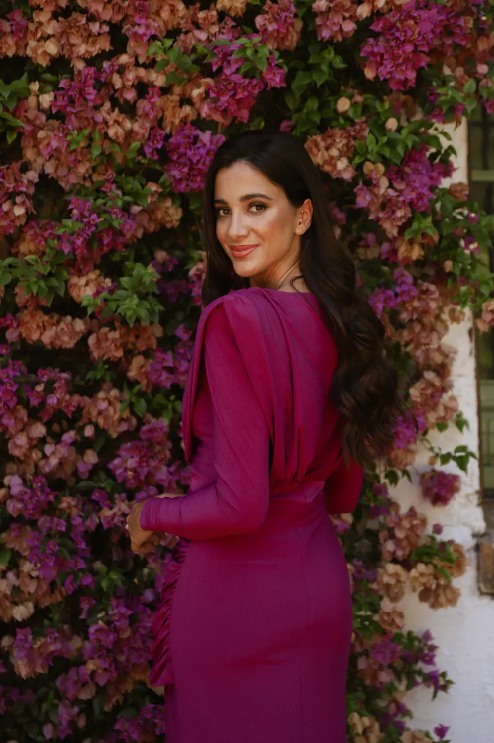 burgundy v neck body con dress