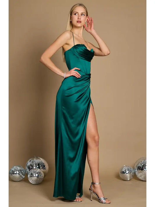 CANNOT BE PURCHASED ONLINE -INSTORE ONLY EMERALD GREEN CORSET COWL NECK DEBS/TY  DRESS ONLY AVAILABLE IN STORE