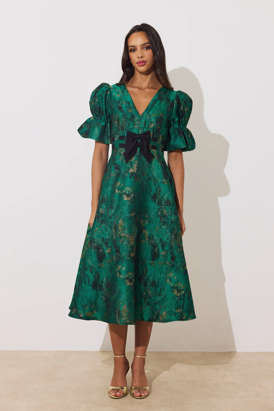 Callie Metallic Emerald Bow Full Skirt dress