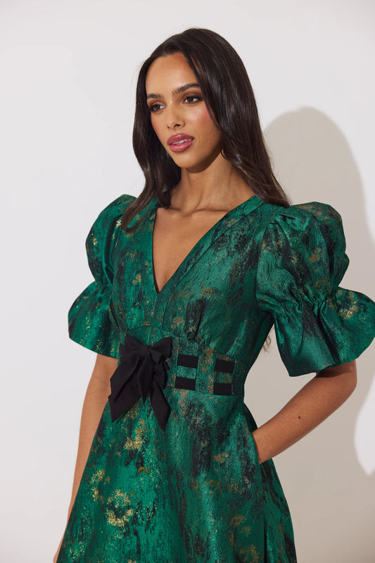 Callie Metallic Emerald Bow Full Skirt dress