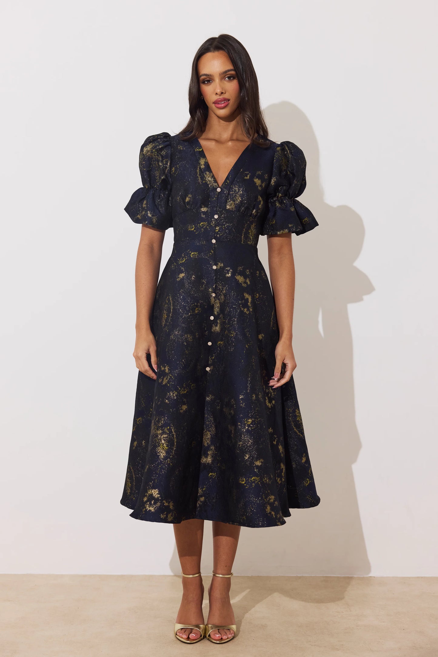 Callie Metallic Full skirt Midnight dress