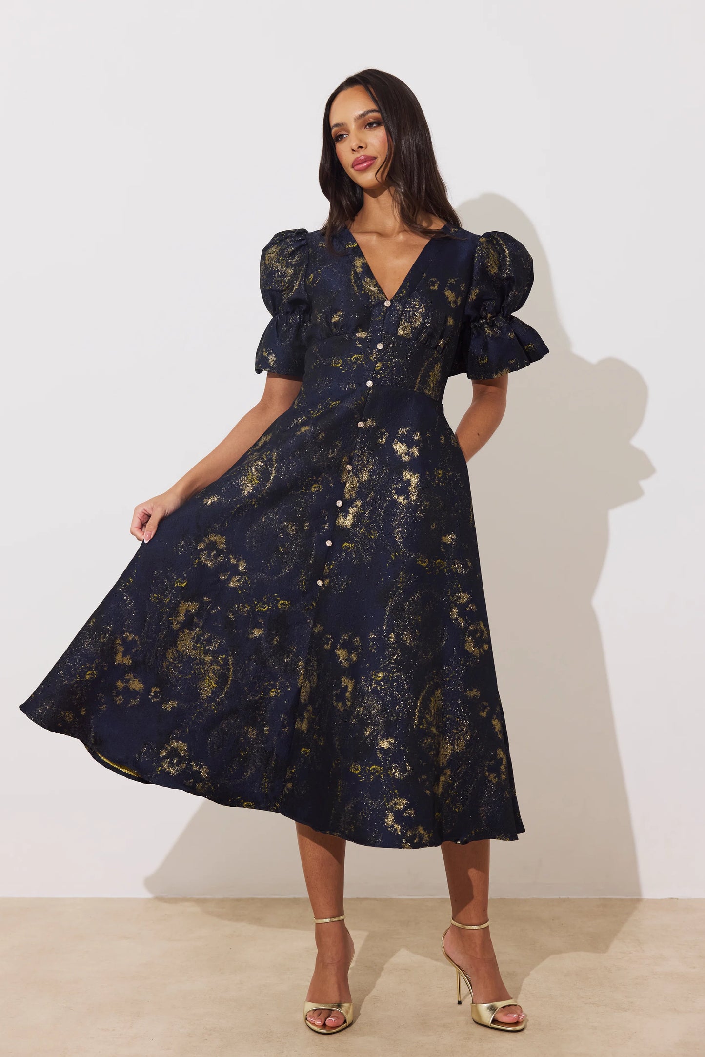 Callie Metallic Full skirt Midnight dress