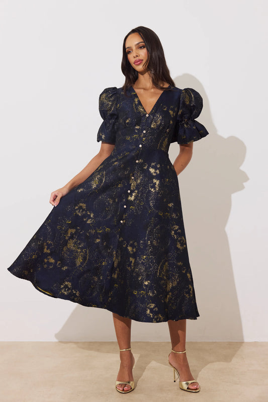 Callie Metallic Full skirt Midnight dress
