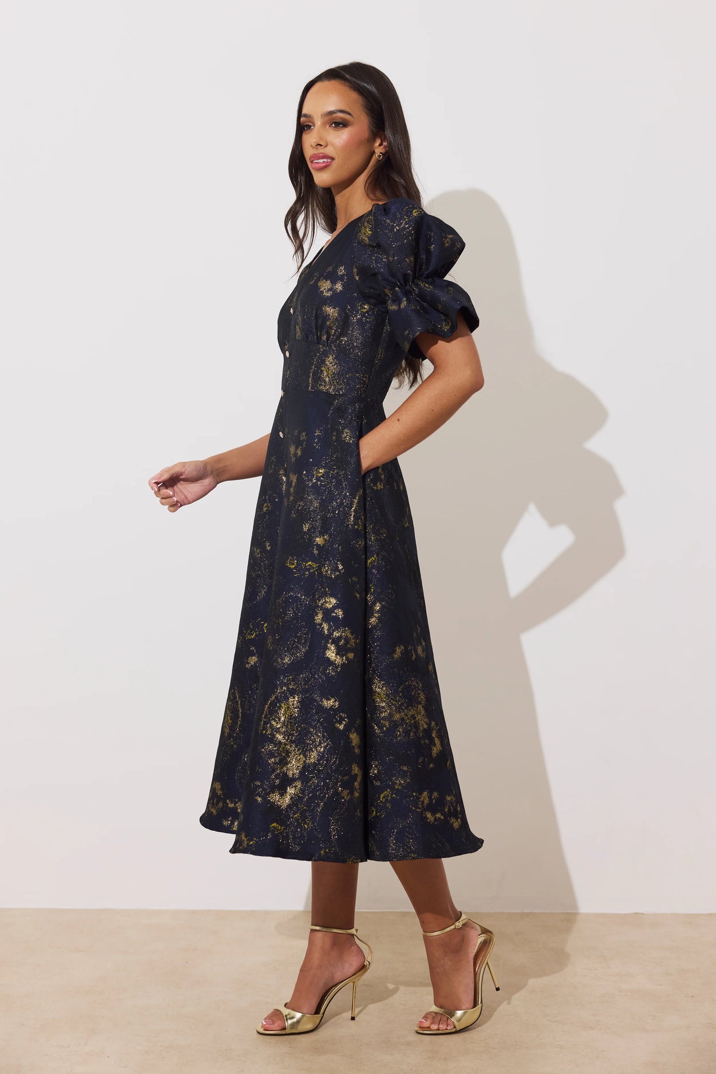 Callie Metallic Full skirt Midnight dress