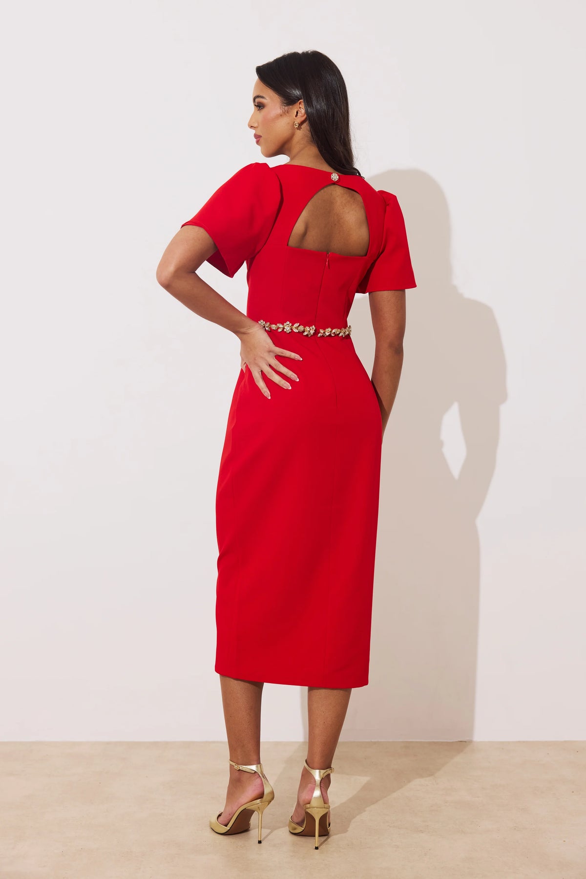 Solana Embellished waist tullip skirt mid- red