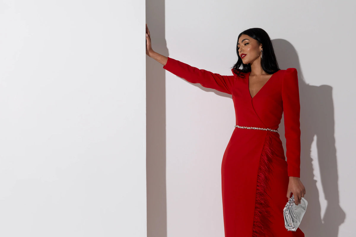 Vivienne Feather dress in red