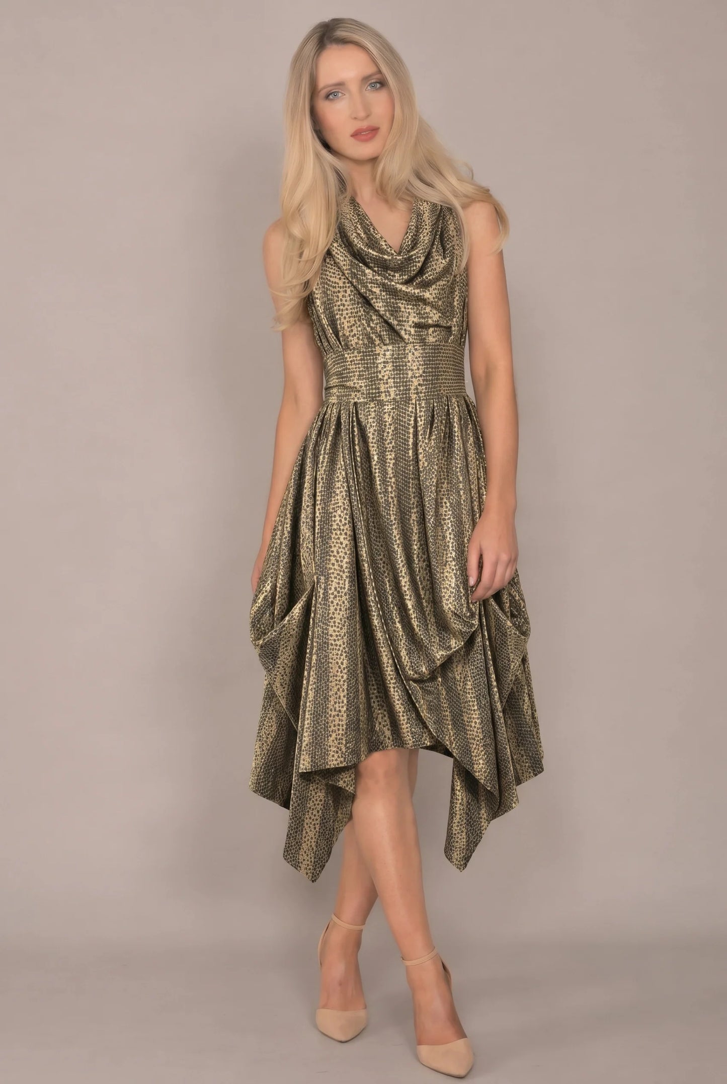 Jolaby wrap rouched gold dress
