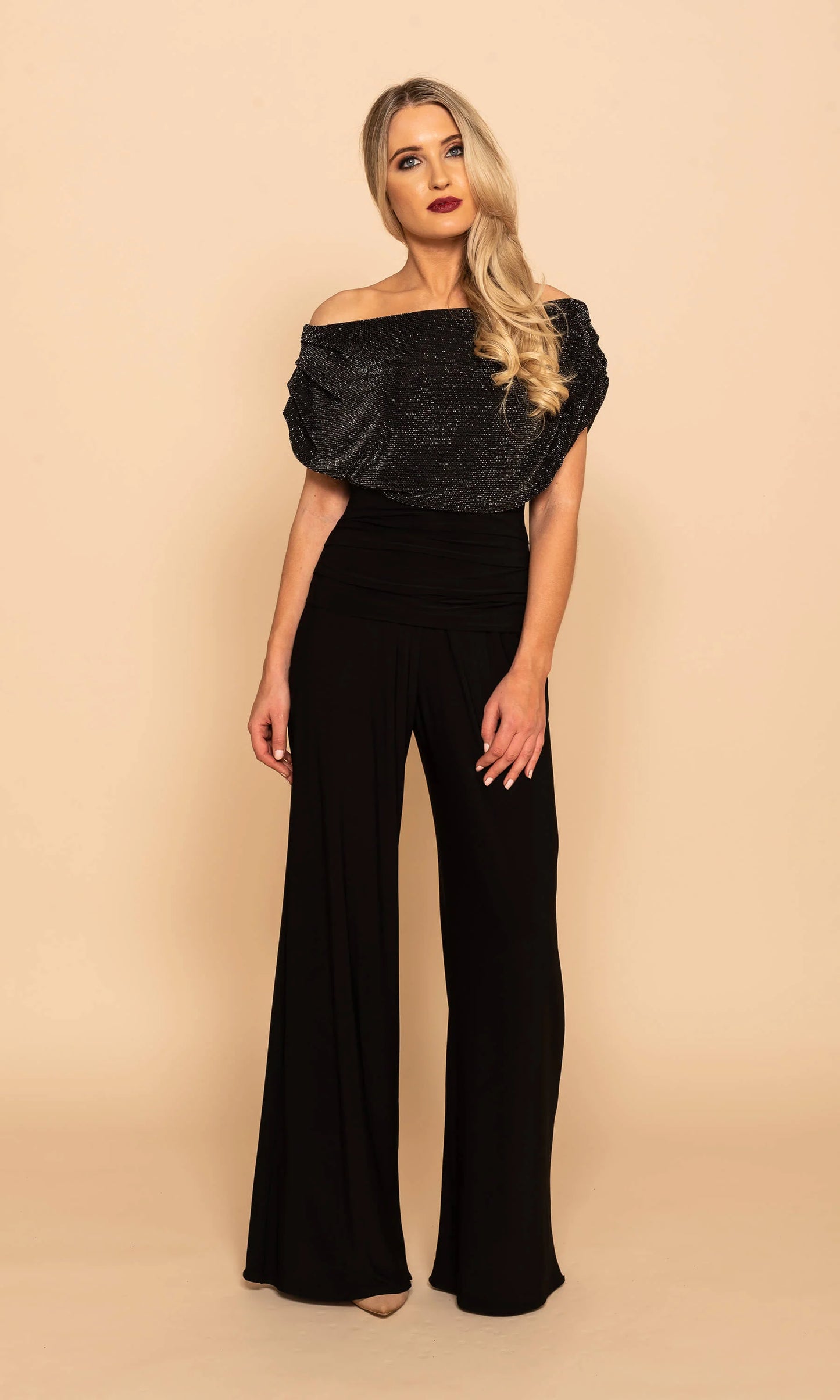 ATOM LABEL carbon jersey jumpsuit in black Silver sparkle