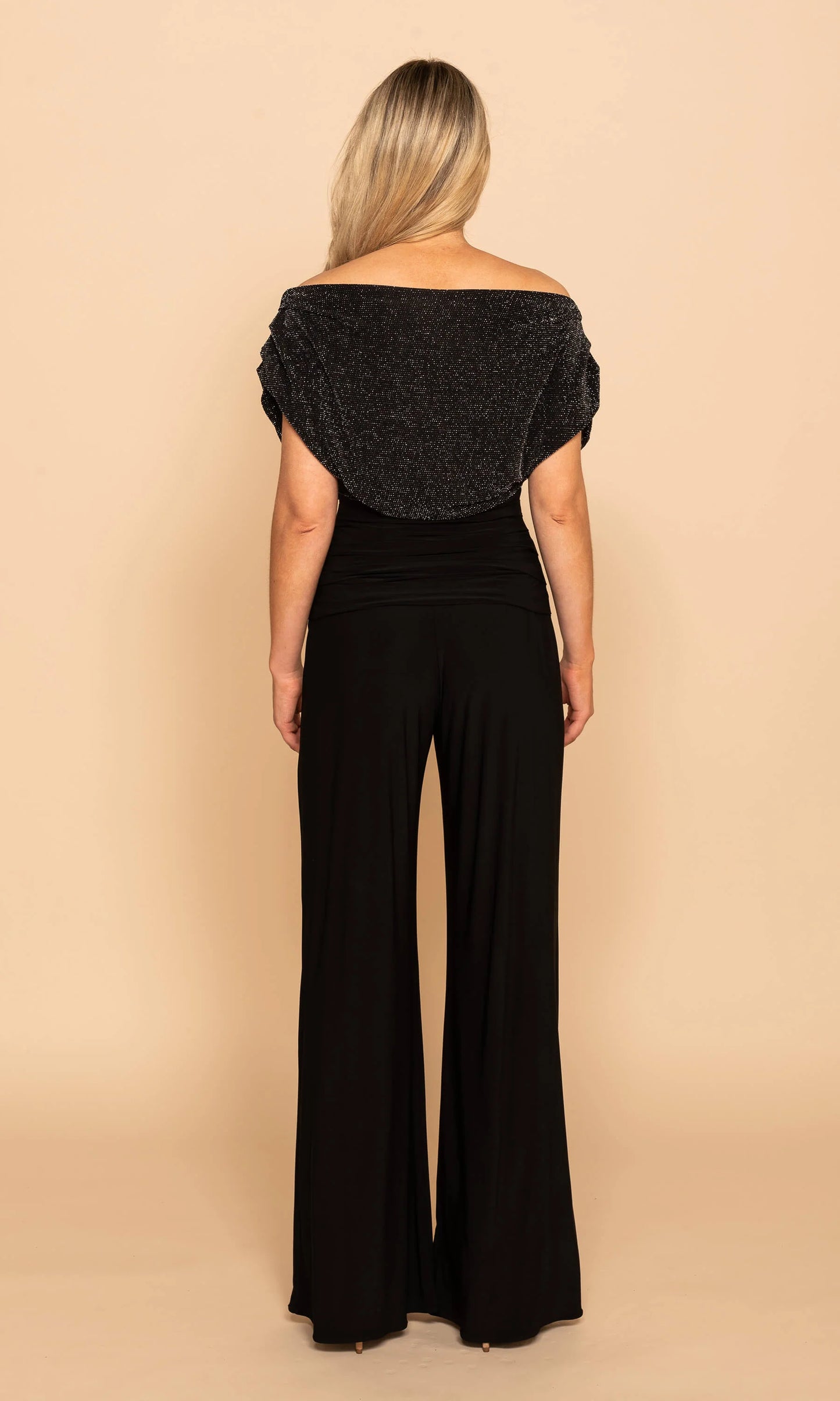 ATOM LABEL carbon jersey jumpsuit in black Silver sparkle
