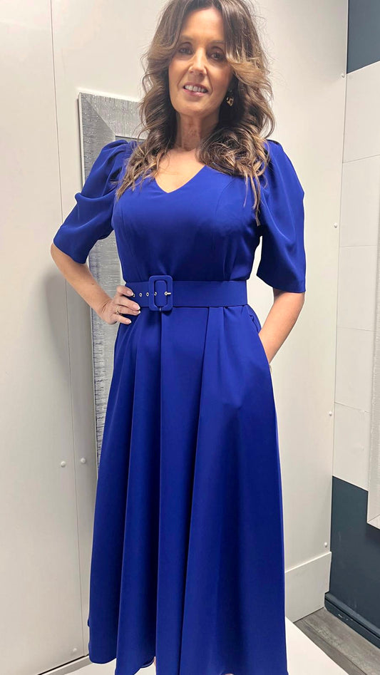 Blue belted dress