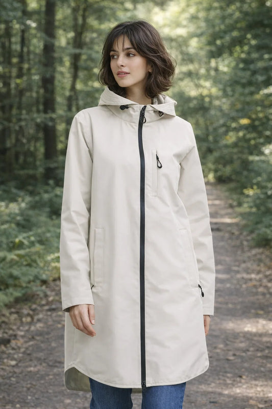 Fransa cream rain jacket with black zips
