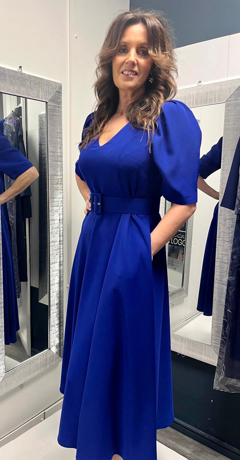 Blue belted dress