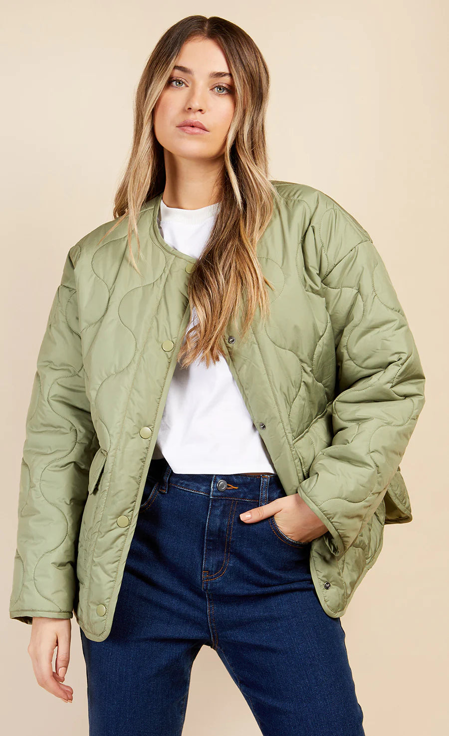 Little Mistress By Vouge Williams Khaki Quilted Jacket