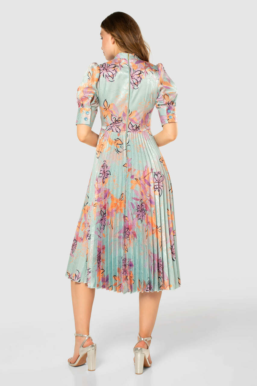 CLOSET LONDON BLUE HIGH NECK FLORAL PRINT PLEATED DRESS