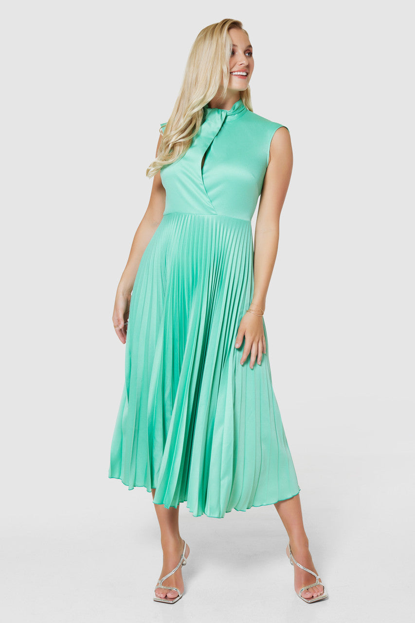 CLOSET LONDON MINT GREEN TWIST DETAIL PLEATED MIDI DRESS