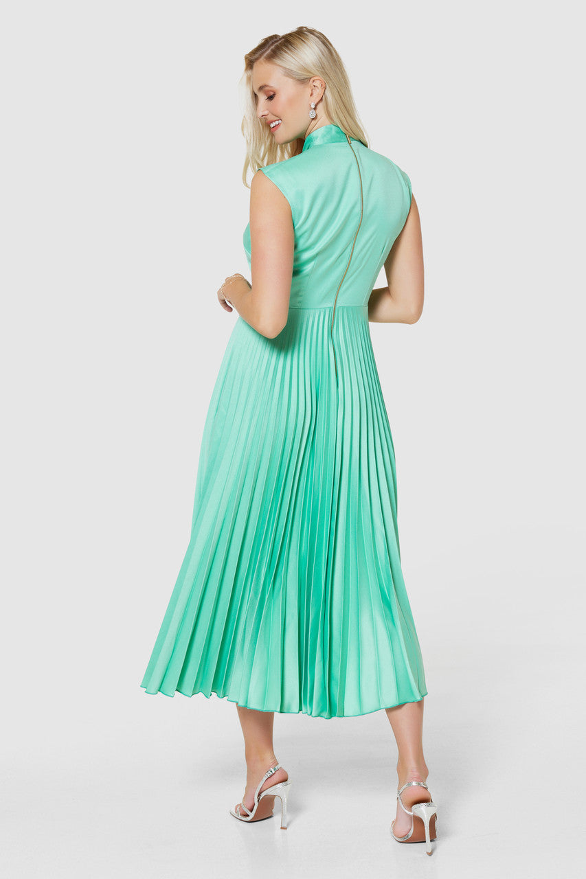 CLOSET LONDON MINT GREEN TWIST DETAIL PLEATED MIDI DRESS
