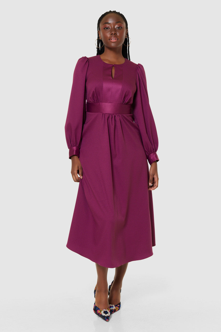 CLOSET LONDON PURPLE MAROON MIDI A-LINE DRESS